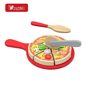 Wooden Pizza Making Play Set with Mix-and-Match Toppings, Removable Cutter & Integrated Storage W10B529